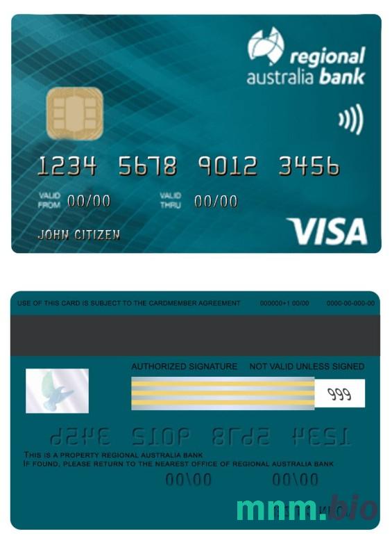 Australia Regional bank przykład karty visa w formacie PSD